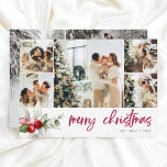 Berry Calligraphy Merry Christmas 7 Photo Holiday Card<br><div class="desc">Celebrate the season with our beautifully personalized Christmas card, perfect for sharing your family’s joy. The front of the card showcases five of your favourite photos, creating a heartfelt display of cherished moments. Below the photos, a delicate watercolor berry illustration frames the festive "Merry Christmas" greeting in elegant calligraphy, adding...</div>