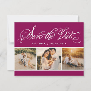 Berry Calligraphy Script Wedding Photo Collage Save The Date