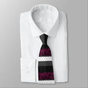 Berry Charcoal Black Polka Dot Block Stripes Tie