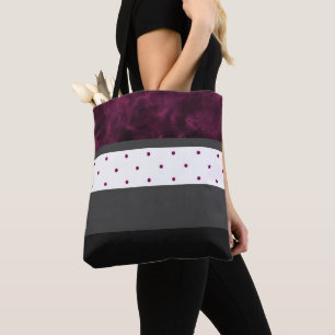 Berry Charcoal Black Polka Dot Stripes Tote Bag