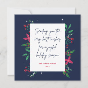 Berry Christmas Holiday Floral Flat Greeting Card