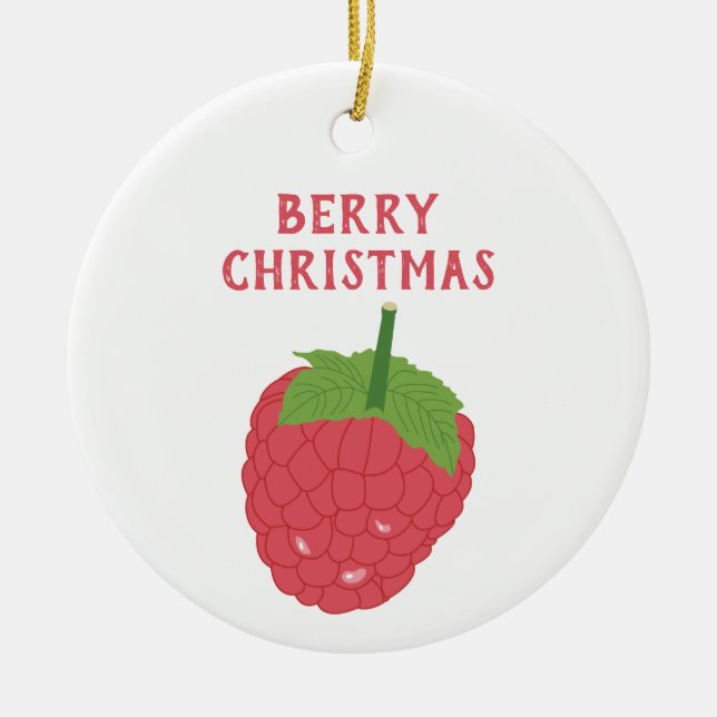 Berry Christmas Raspberry Fruit Design Ceramic Ornament (Front)