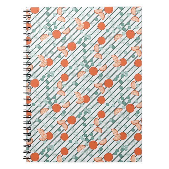 Berry Citrus - Dark Green Stripes Notebook (Front)
