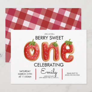 Berry Cookies One Plaid Pink Birthday Party   Invitation