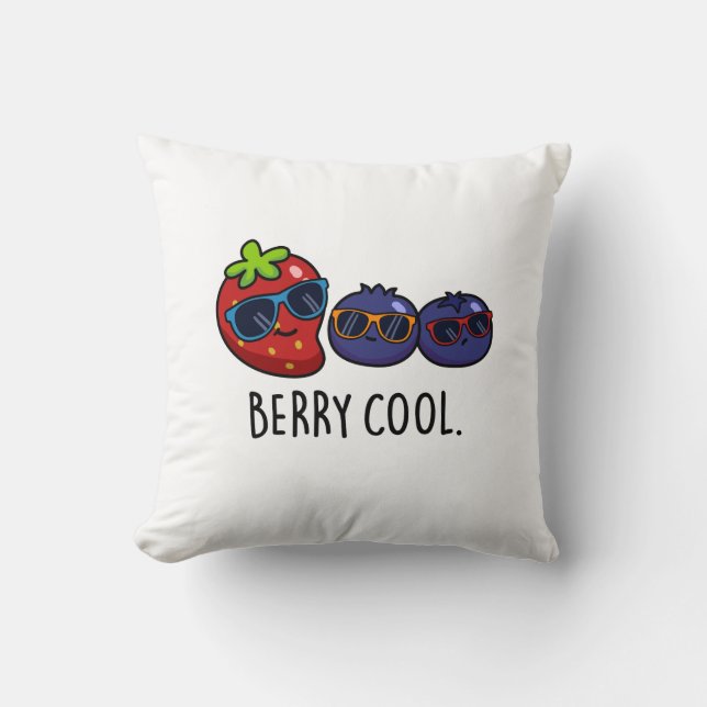 Berry Cool Funny Strawberry Blueberry Pun  Throw Pillow (Front)