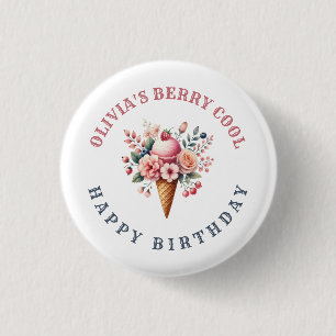 Berry Cool Happy Birthday Ice Cream Party 1 Inch Round Button