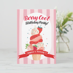 Berry Cool Strawberry Ice Cream Birthday Invitation