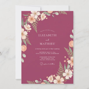 Berry Cream Fern Wedding Invitation