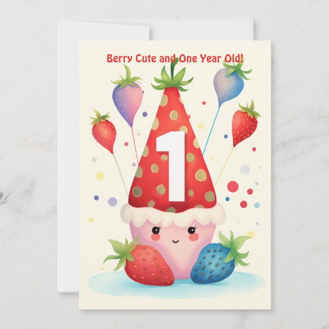 Berry Cute 1er Anniversaire Carte Anniversaire (Devant)