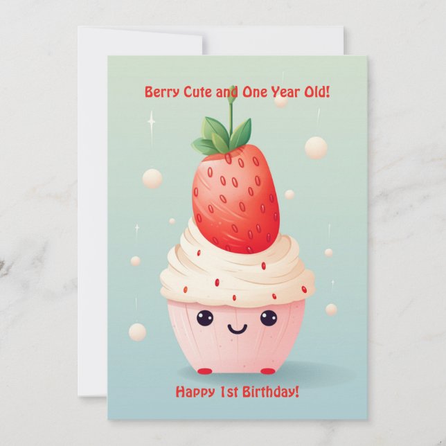 Berry Cute 1er Anniversaire Carte Anniversaire (Devant)