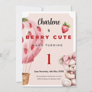 Berry Cute First Birthday Invitation • Strawberry