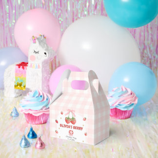 Berry Cute Pink Strawberry First Birthday Party Favor Box