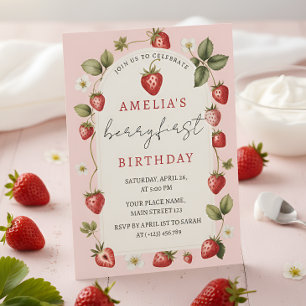 Berry Cute Strawberry First Birthday Celebration Invitation
