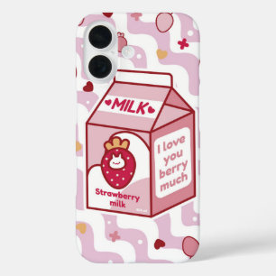 Berry Cute Strawberry Milk iPhone 16 Case