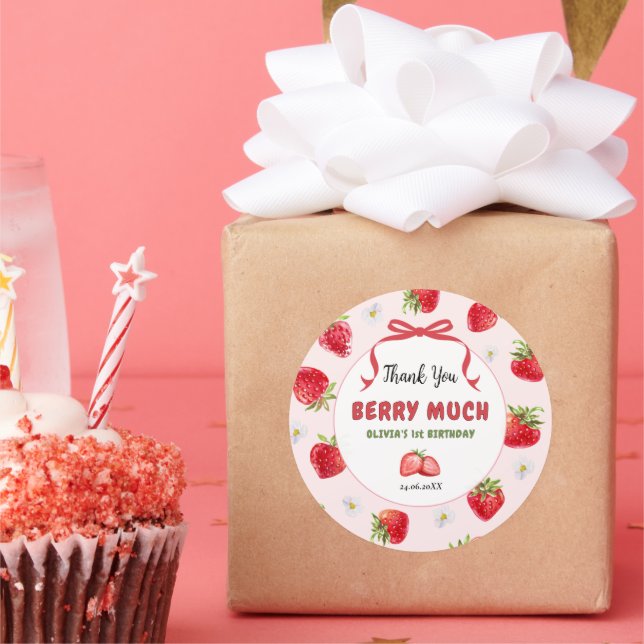 Berry Cute Thank You 1st Birthday Sticker (Party)