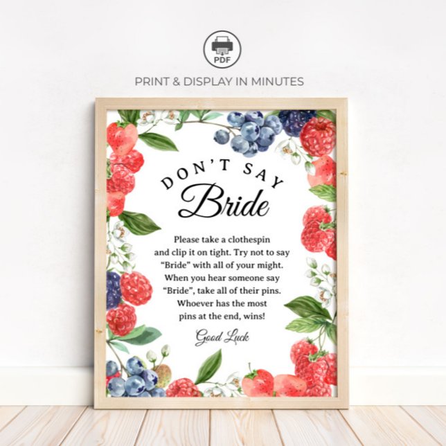 Berry "Don't Say Bride" Bridal Shower Game sign (Creator Uploaded)