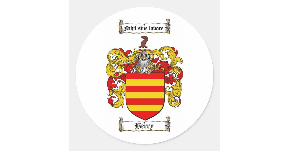 BERRY FAMILY CREST BERRY COAT OF ARMS CLASSIC ROUND STICKER Zazzle