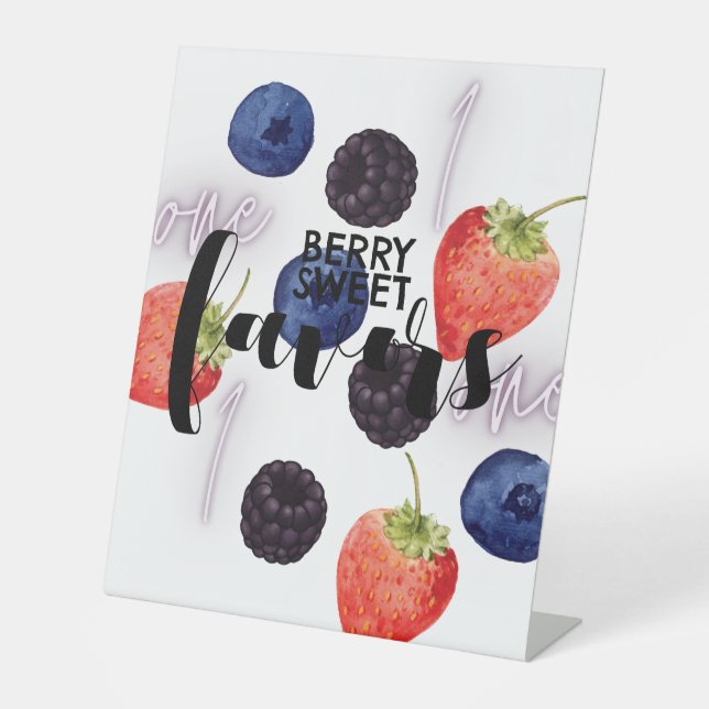 Berry First | 1st Birthday | Mixed Berry | Favours Pedestal Sign (Front)