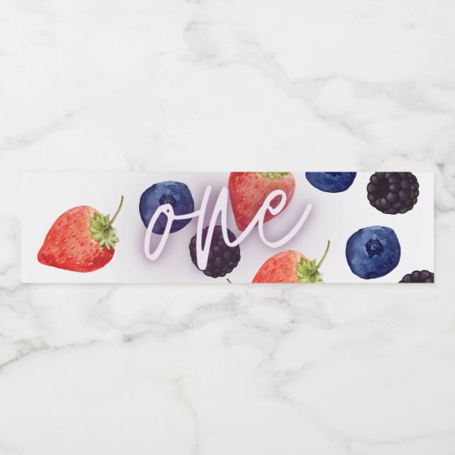Berry First | 1st Birthday | Mixed Berry | Pattern Water Bottle Label (Single Label)
