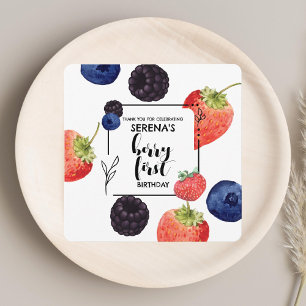 Berry First 1st Birthday Mixed Berry Square Thank You Card
