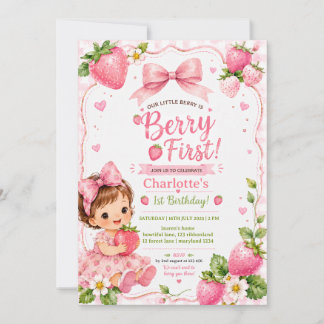 Berry First 1st Birthday Strawberry Girl Invitation