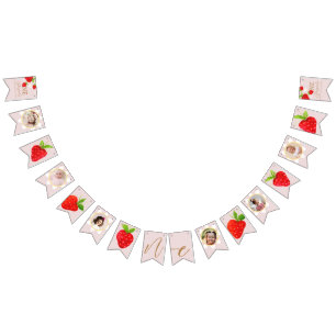 Berry First 1st Strawberry Birthday Photo Bunting Flags