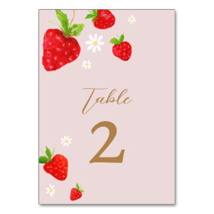 Berry First 1st Strawberry Birthday Table Number