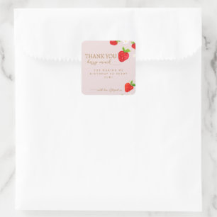 Berry First 1st Strawberry Birthday Thank you Square Sticker