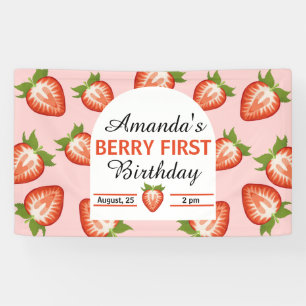 Berry First Baby Girl Pink Birthday  Banner