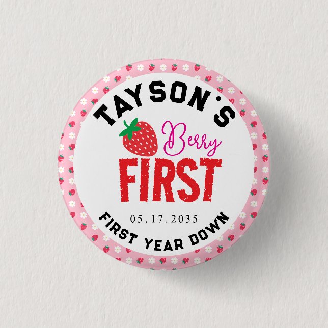 Berry First Birthday 1st Birthday Strawberry 1 Inch Round Button (Front)