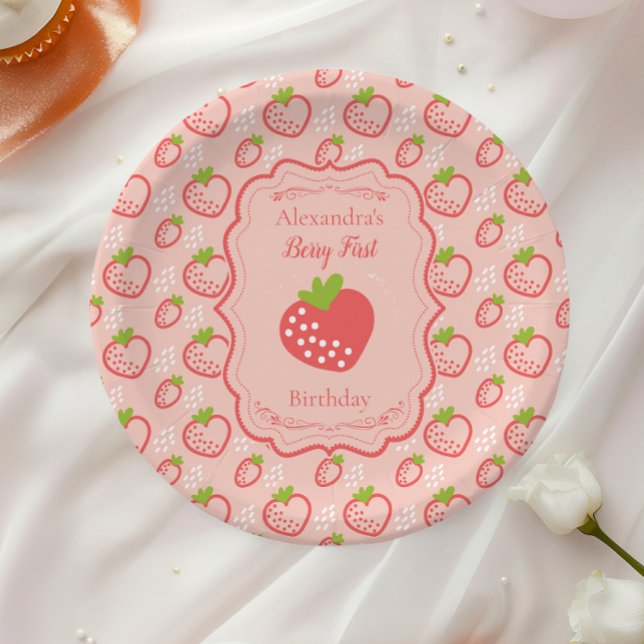 Berry First Birthday 1st Birthday Strawberry  Paper Plate (Creator Uploaded)
