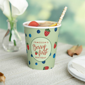 Berry First Birthday Blueberries and Strawberries Paper Cups