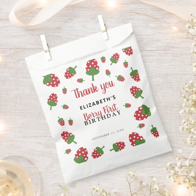 Berry First Birthday Cute Strawberry Girl Favour Bag (Clipped)