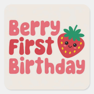 Berry First Birthday – Cute Strawberry-Themed Square Sticker
