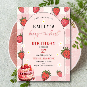 Berry First Birthday Girl 1st Birthday Strawberry  Invitation