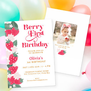 Berry First Birthday Girl Strawberry Party Invitation