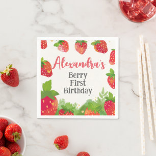 Berry First Birthday Girls Strawberry Personalized Napkin