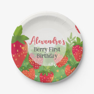 Berry First Birthday Girls Strawberry Personalized Paper Plate