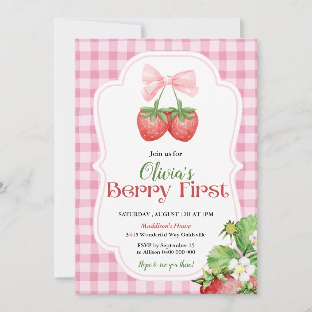 Berry First Birthday Invitation 1st Birthday Girl (Front)