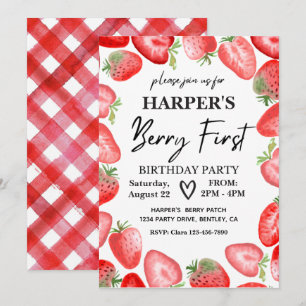 Berry First Birthday Invitation   Strawberry