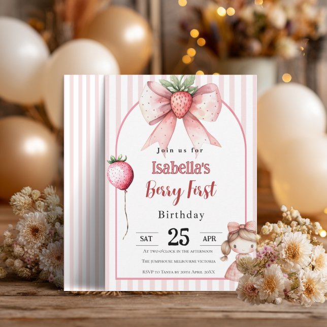 Berry First Birthday Invitation ・ Strawberry Girl (Créateur téléchargé)