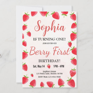 Berry First Birthday Invitation Strawberry Invite