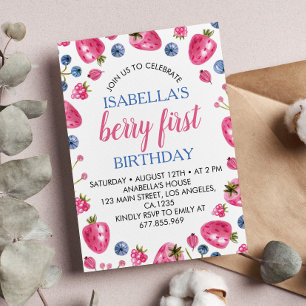 Berry First Birthday Invitation Strawberry Theme
