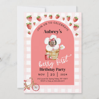 Berry First Birthday Invitation with Photo