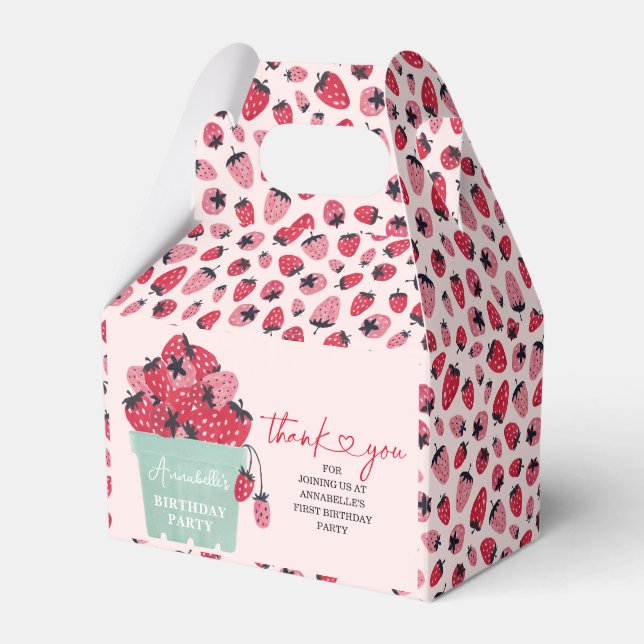 Berry First Birthday Party Invitation Strawberry Favor Box (Front Side)