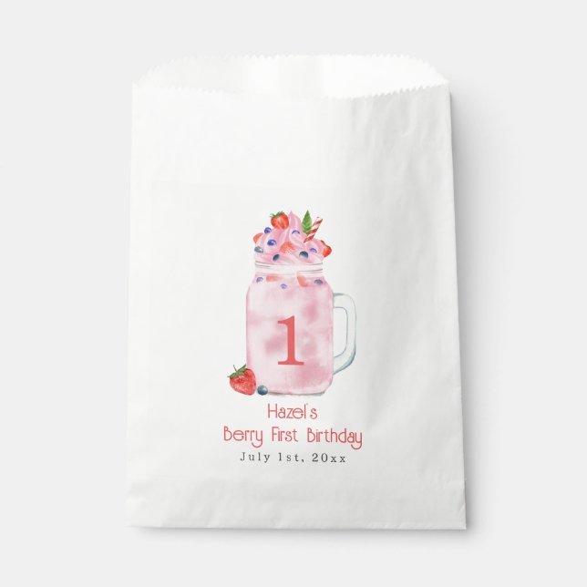 Berry First Birthday Party Smoothie Favour Bag (Front)
