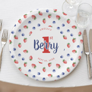 Berry First Birthday Party Strawberry & Blueberry Paper Plate
