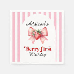 Berry First Birthday Party Strawberry  Coquette  Napkin