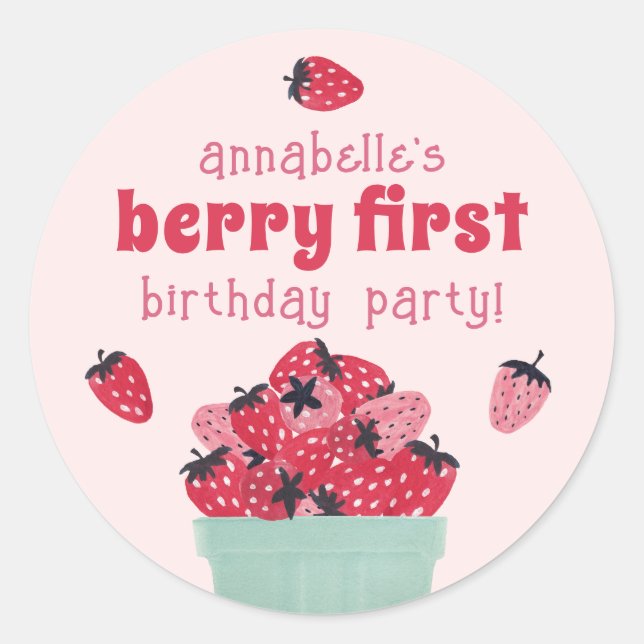Berry First Birthday Party Strawberry Stickers (Front)