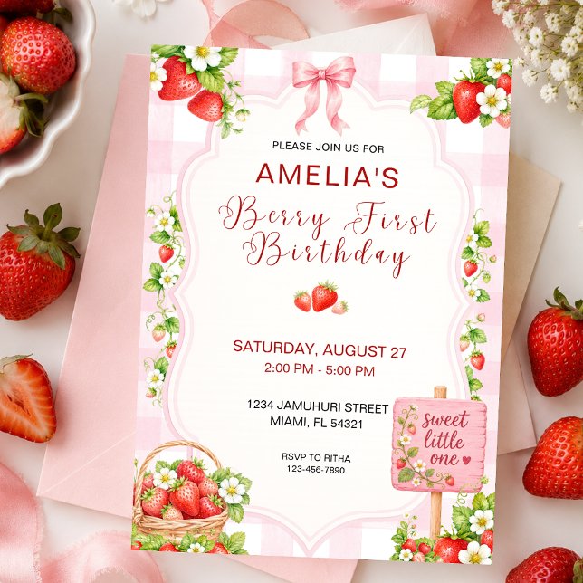 Berry First Birthday Personalized Invitation (Creator Uploaded)